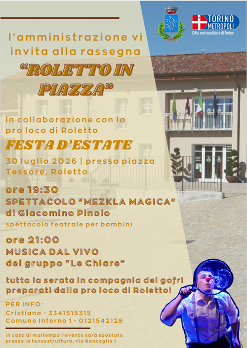 Manifestazioni 2026 - "Roletto in Piazza" serata del 30 luglio
